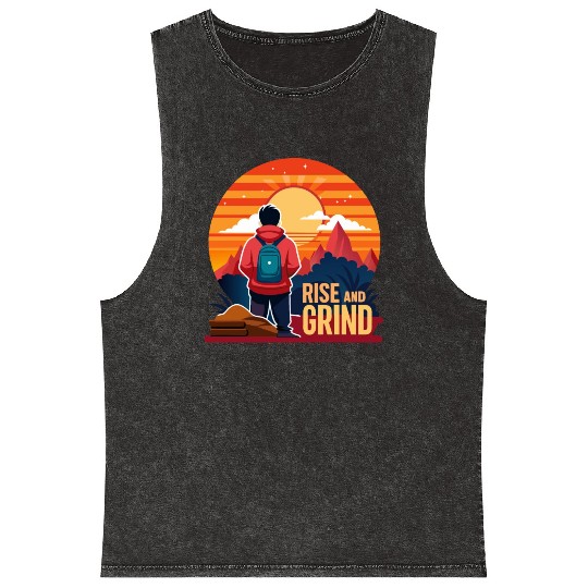 Rise and Grind - Sunrise Hustle Motivation Mineral Wash Tank Tops