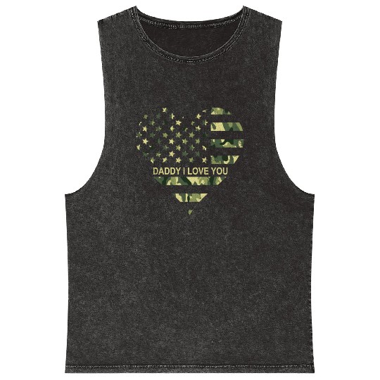 I Love Daddy American Flag Heart Gift Fathers Day Mineral Wash Tank Tops