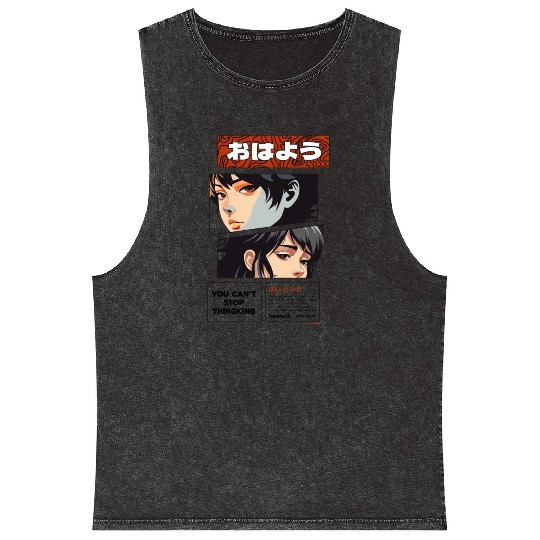 Anime Streetwear Design Mineral Wash Tank Tops