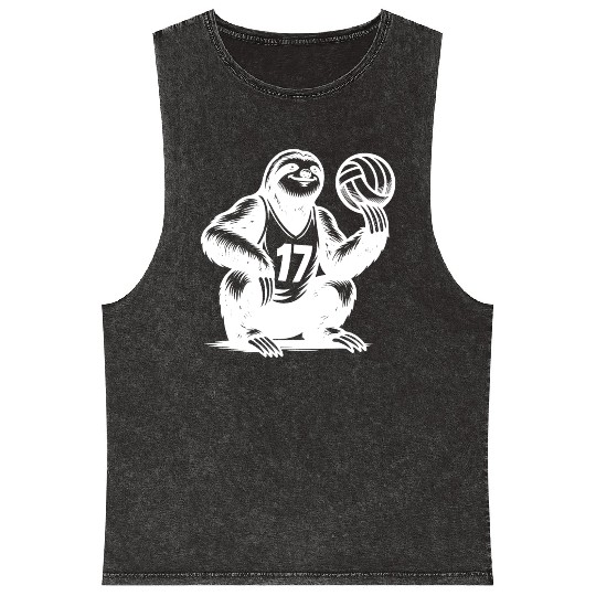 Sloth Volleyball Player Silhouette Sports Mineral Wash Tank Tops