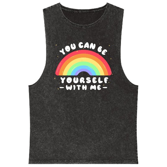 You Can Be Yourself With Me - LGBTQ Ally - Pride Mineral Wash Tank Tops