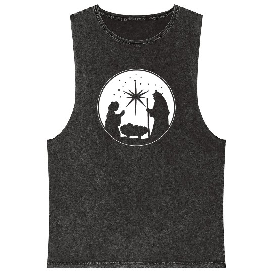 Nativity Scene Silhouette Christmas Market Vendor Mineral Wash Tank Tops