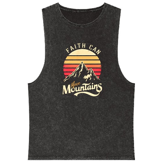 Faith can move mountains, retro sunset design Mineral Wash Tank Tops
