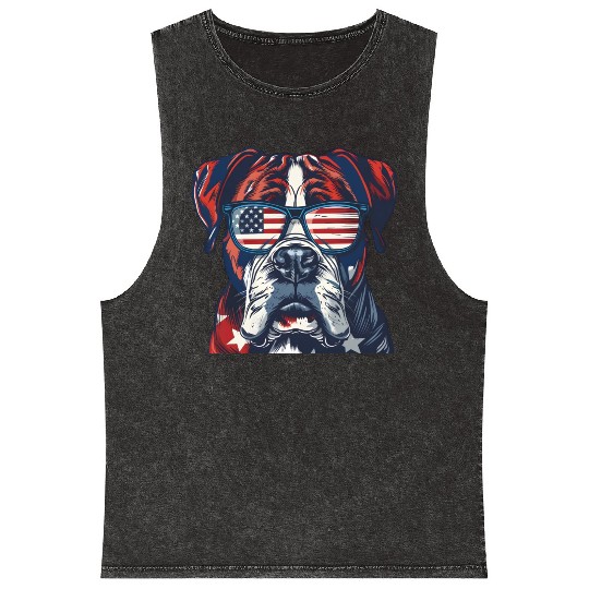 Boxer dog. American memorial day Mineral Wash Tank Tops