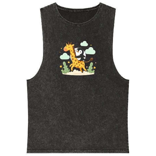 Penguin rides giraffe Mineral Wash Tank Tops