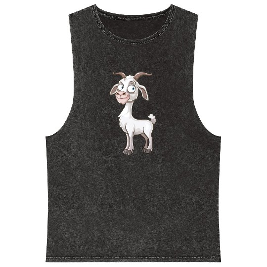 Cheerful Goofy Goat Character Mineral Wash Tank Tops