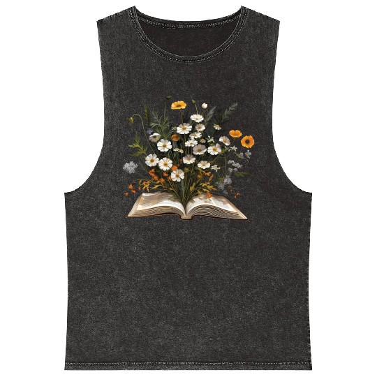 Book Lover Wildflowers Sleeve Mineral Wash Tank Tops