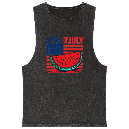 4th of July American Pride Watermelon Vintage Gift Mineral Wash Tank Tops