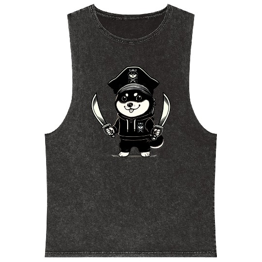 Shiba Inu Pirate Mineral Wash Tank Tops