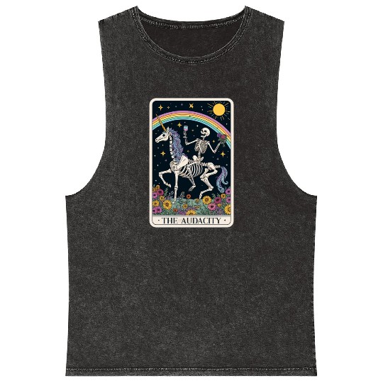 The Audacity Tarot Card Funny Skeleton Trendy Meme Mineral Wash Tank Tops