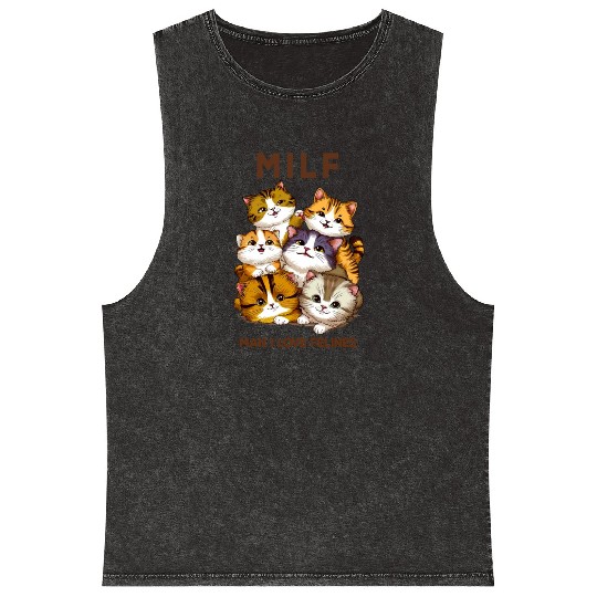 Milf Cats 'Man I Love Felines Mineral Wash Tank Tops