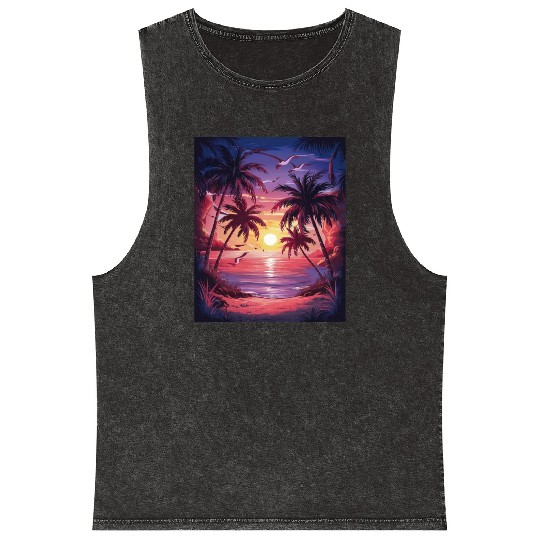summer beach "Tropical Twilight Serenity" Mineral Wash Tank Tops
