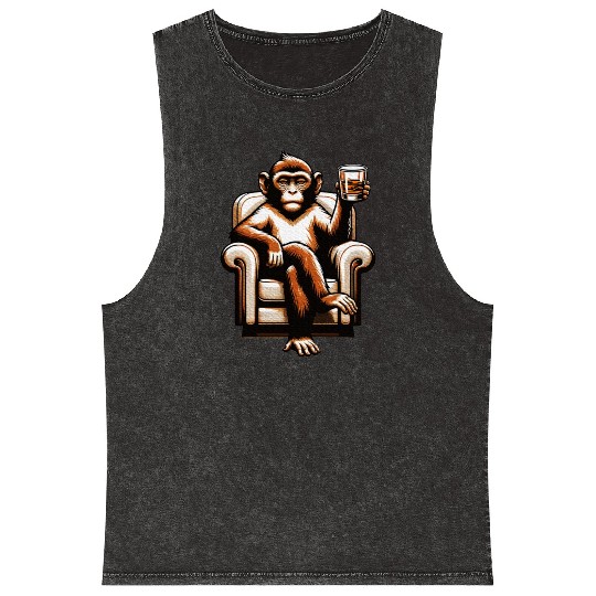 Monkey Ape Drinking Whiskey Beer Animal Lover Mineral Wash Tank Tops