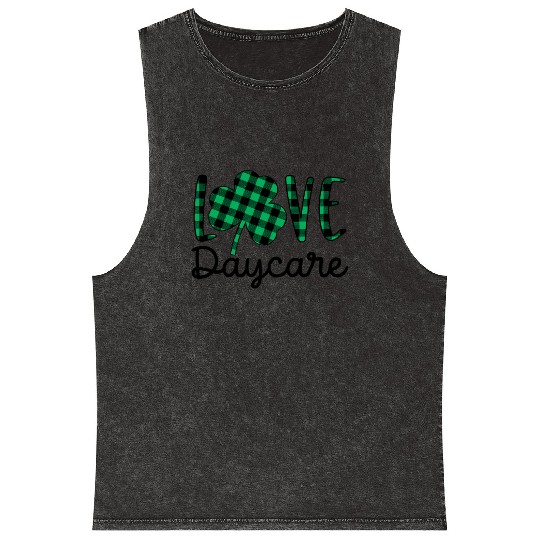 St Patricks Day Daycare Teacher Plaid Shamrock Mineral Wash Tank Tops