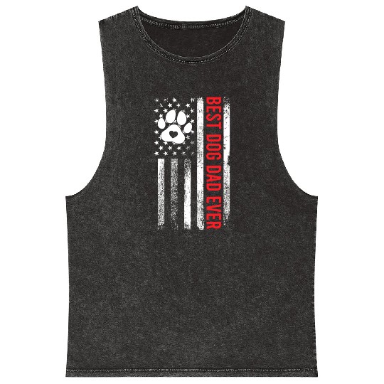 Best Dog Dad Ever US Flag 4th of July Dogs Lover Mineral Wash Tank Tops