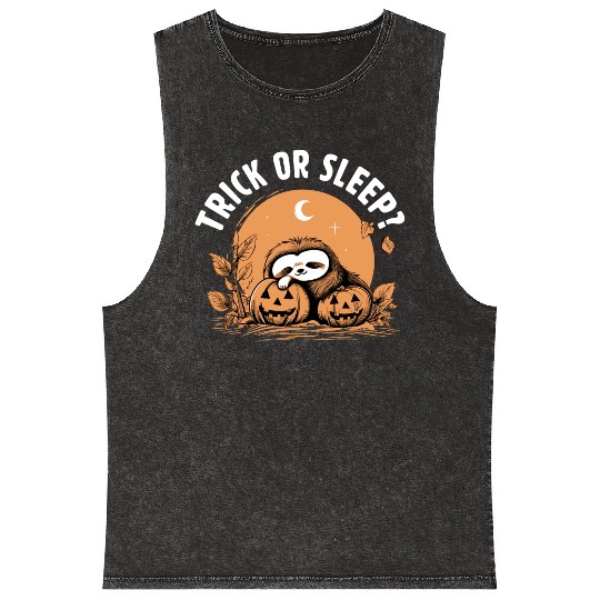 Trick Or Sleep Sloth Halloween Mineral Wash Tank Tops