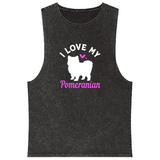 Dog Silhouette Pet Puppy I Love My Pomeranian Mineral Wash Tank Tops