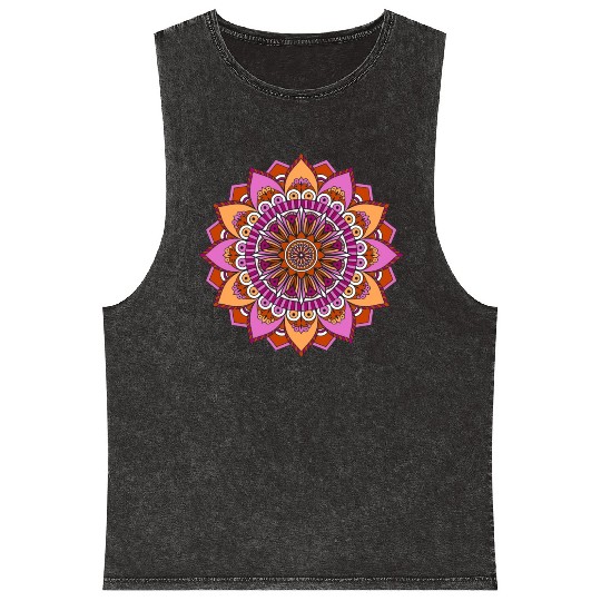 Lesbian Pride Mandala Zunaria Pattern Mineral Wash Tank Tops