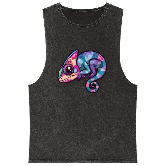 Colorful Chameleon Fantasy Creature Enchantment Mineral Wash Tank Tops