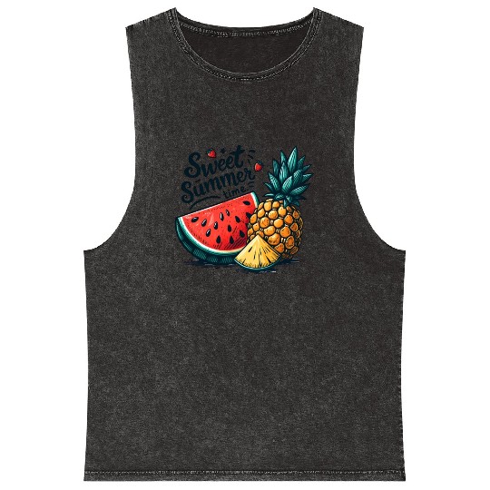Sweet Summer Time Watermelon and Pineapple Mineral Wash Tank Tops