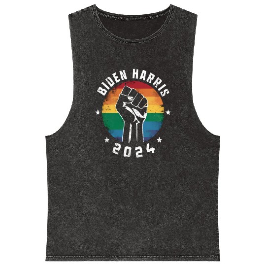 Biden Harris 2024 LGBT Rainbow Gay Pride Election Mineral Wash Tank Tops