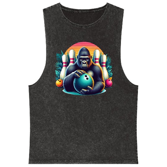 Gorilla Playing Bowling Animal Sports Lovers Mineral Wash Tank Tops