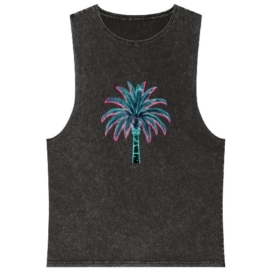 Vaporwave palm tree Mineral Wash Tank Tops
