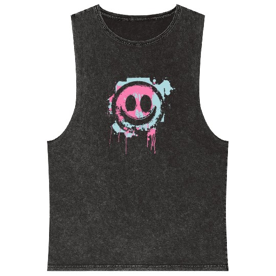 Graffiti Smiley Face - Urban Street Art Mineral Wash Tank Tops