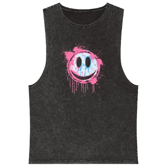 Graffiti Smiley Face - Urban Street Art Mineral Wash Tank Tops