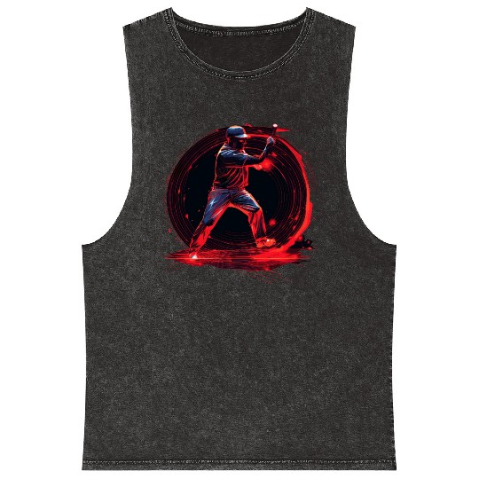 Baseball Pitcher in Red Neon, Pop Art Mineral Wash Tank Tops