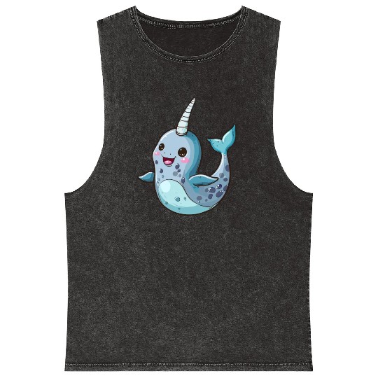 Adorable Narwhal Cartoon Enchantment Mineral Wash Tank Tops