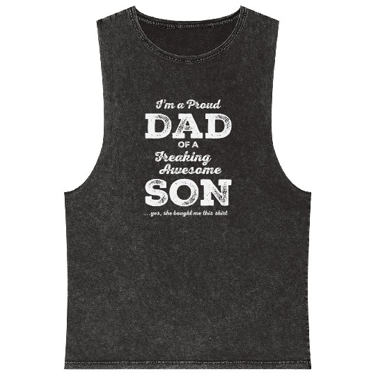 Proud Dad of Awesome Son - Father's Day Mineral Wash Tank Tops