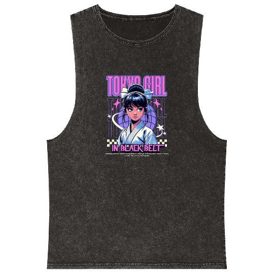 anime tokyo girl in black belt Mineral Wash Tank Tops