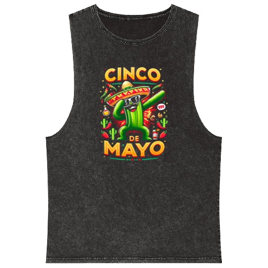 Cinco de Mayo Dancing Cactus Mineral Wash Tank Tops