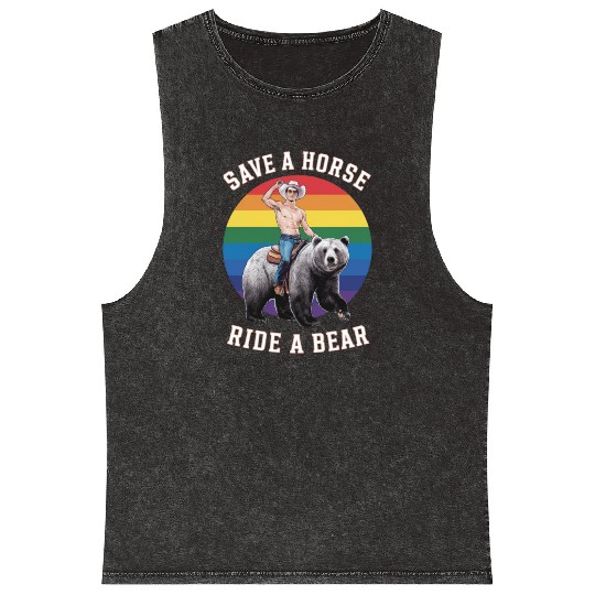 Save A Horse Ride a Bear Funny Gay Bear Pride Mineral Wash Tank Tops