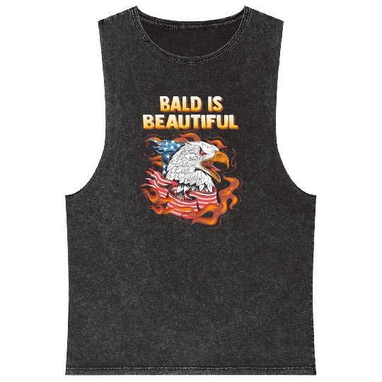Bald Is Beautiful US Flag Eagle 4th Of July Funny Mineral Wash Tank Tops