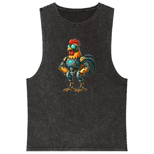 Robot chicken rooster hen cyborg mechanical design Mineral Wash Tank Tops