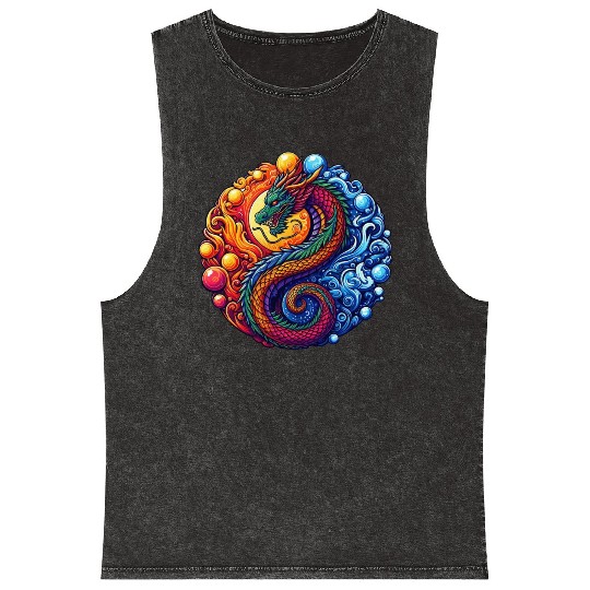 Vibrant Yin Yang Dragon Mineral Wash Tank Tops