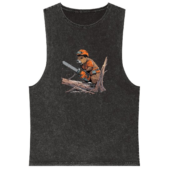 Beaver Lumberjack Chainsaw Mineral Wash Tank Tops
