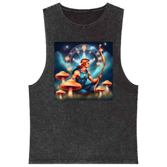 Sagittarius zodiac sign with mushrooms Mineral Wash Tank Tops