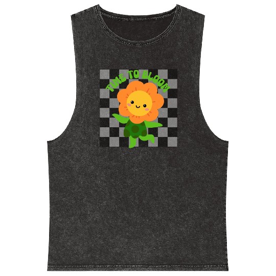 Time to Bloom: Floral Print Design Mineral Wash Tank Tops