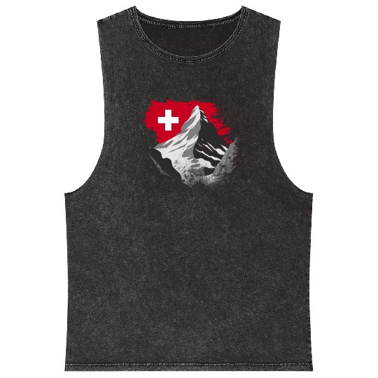 Vacation Skiing, Hiking, Mountain Switzerland Mineral Wash Tank Tops