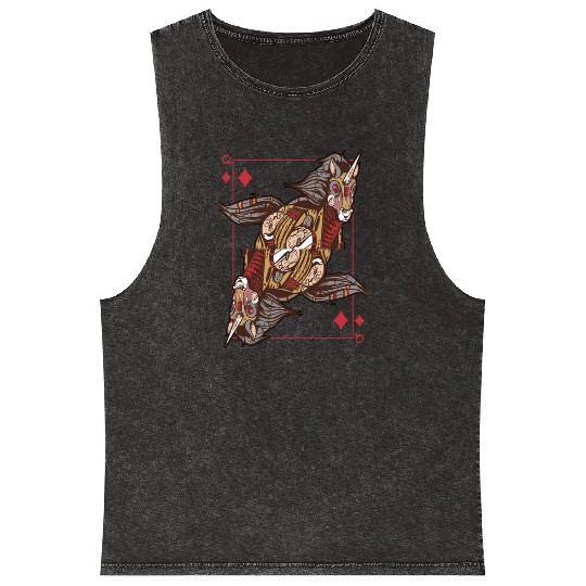 Unicorn steampunk card game Queen of Diamonds Poke Mineral Wash Tank Tops