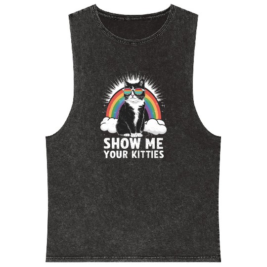 Show Me Your Kitties Funny Lesbian Gay Pride LGBT Mineral Wash Tank Tops