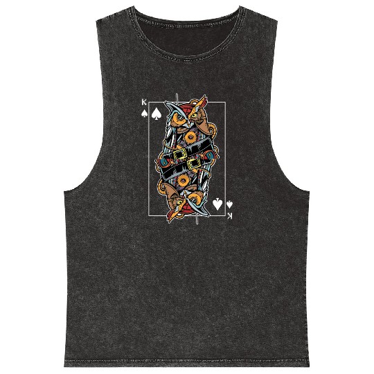 Eagle Owl Steampunk Card Game King of Spades Poker Mineral Wash Tank Tops