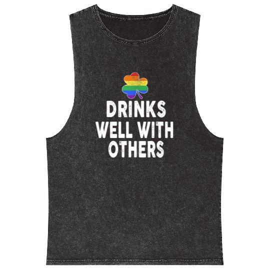 Drinks Well With Others LGBT Gay St Patricks Day Mineral Wash Tank Tops