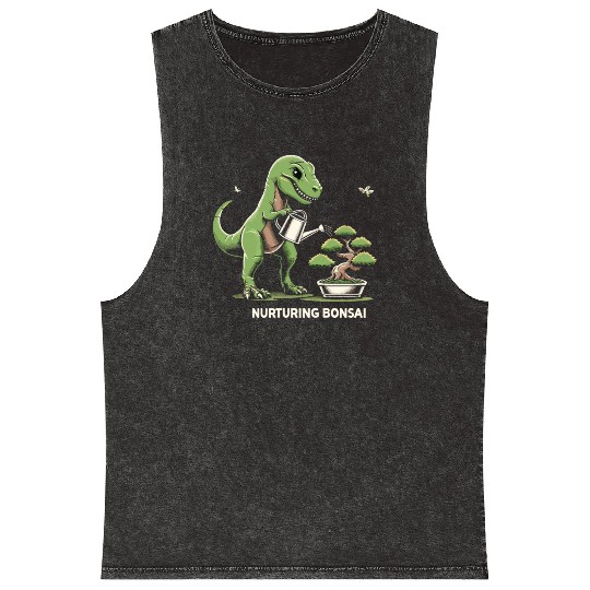 T-Rex Dinosaur Gardener Bonsai Master Gardening Mineral Wash Tank Tops