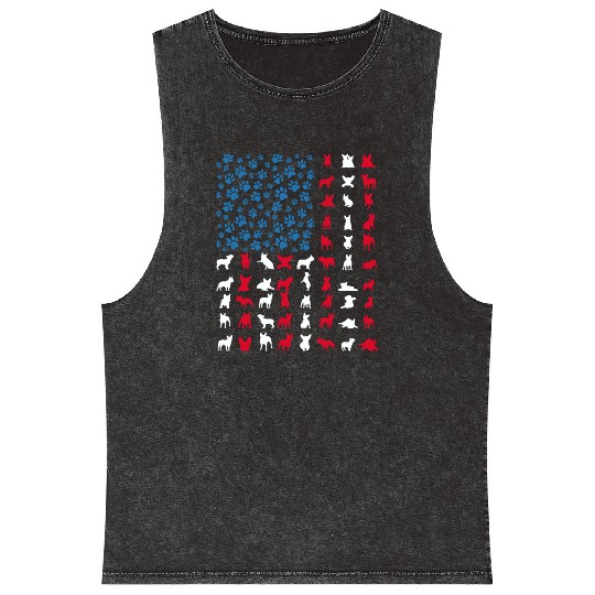 French Bulldog Patriotic Frenchie 4th of July USA Mineral Wash Tank Tops