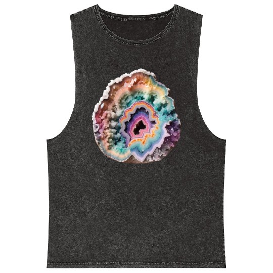 Fantasy Pastel Rainbow Geo Stone Crystal Mineral Wash Tank Tops