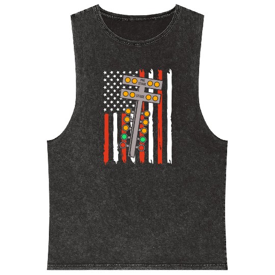 Patriotic Car Race American Flag Drag Racing Mineral Wash Tank Tops